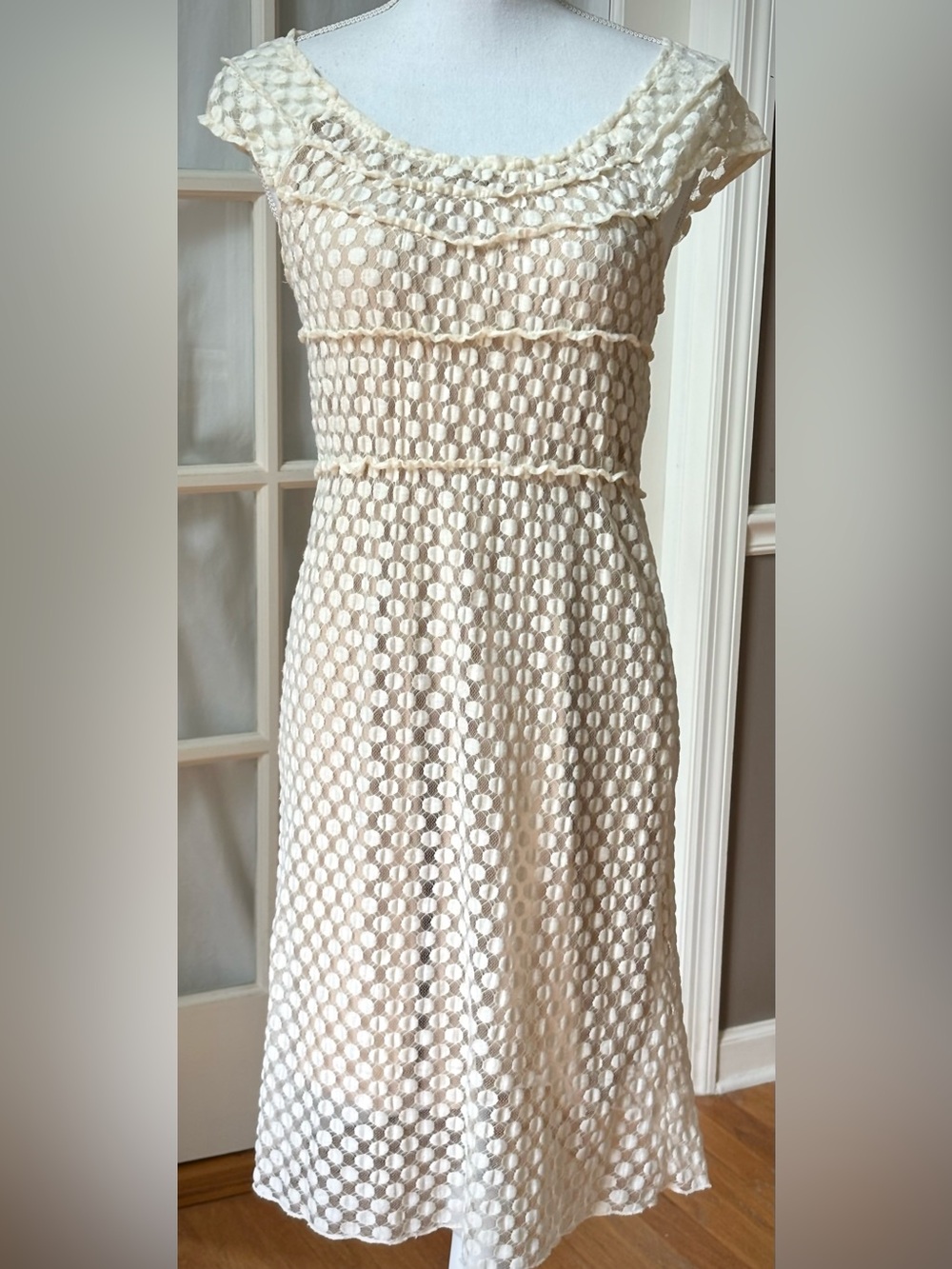 Umgee Cream Swiss Dot Dress Cottagecore Bridal Shower Garden Party M